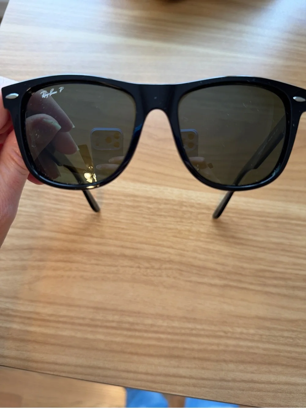 Ray-Ban Black Frame Green Lens Sunglasses with Brown Case